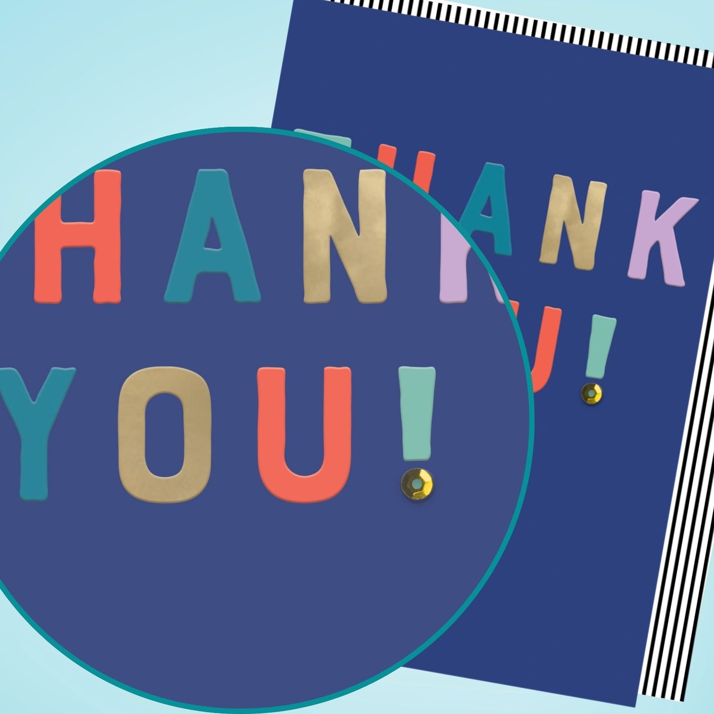 Hand-Finished Thank You! Greeting Card Sparkly Thanks Embellished Blank Inside