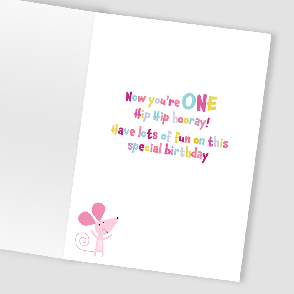 Girls 1st Birthday You're One Today! 1 Rainbow Surprise! Birthday Greeting Card