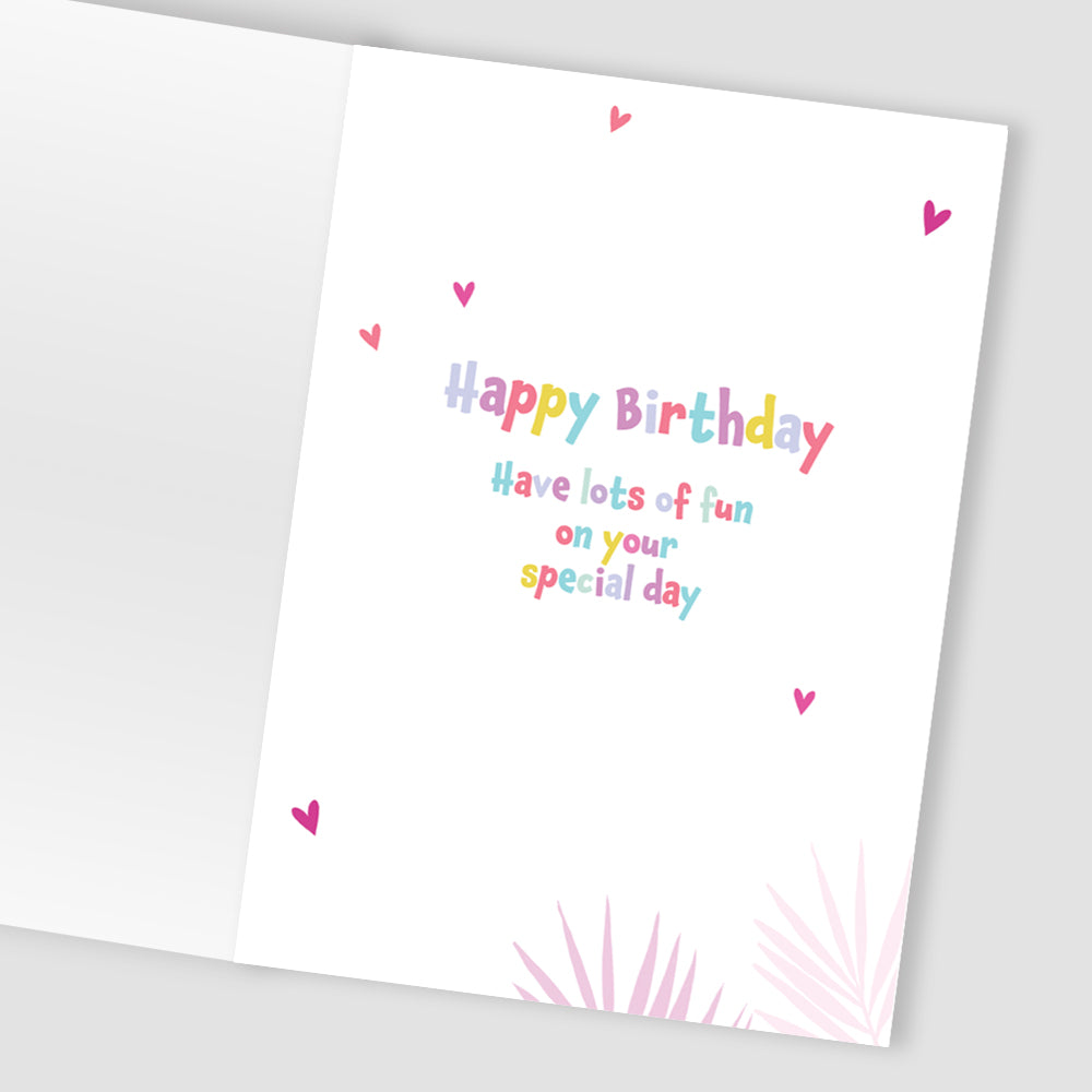 Girls 2nd Birthday Hooray! Two Today 2 Flamingo Fun! Birthday Greeting Card