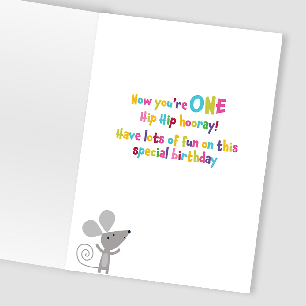 Boys 1st Birthday One Today! 1 Mice Surprise Birthday Contemporary Greeting Card