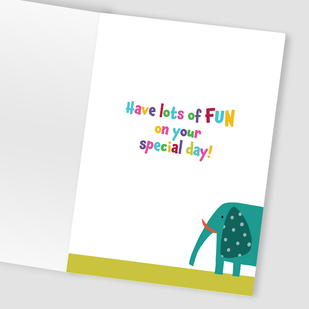 Boys 4th Birthday 4 Explore! Fun Kids Tattoo Elephant Childrens Birthday Card