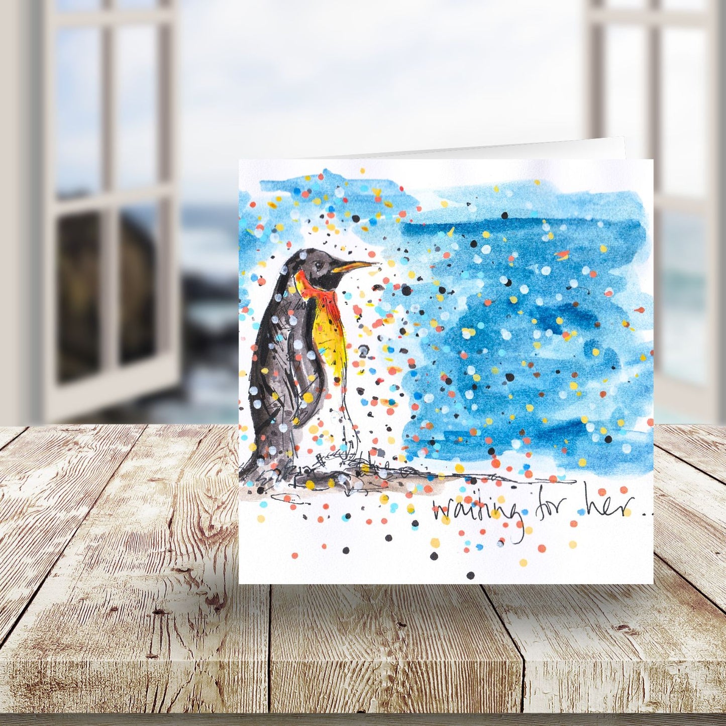 Tabitha Corbett 'Waiting For Her' Patient Penguin Artistic Greeting Card