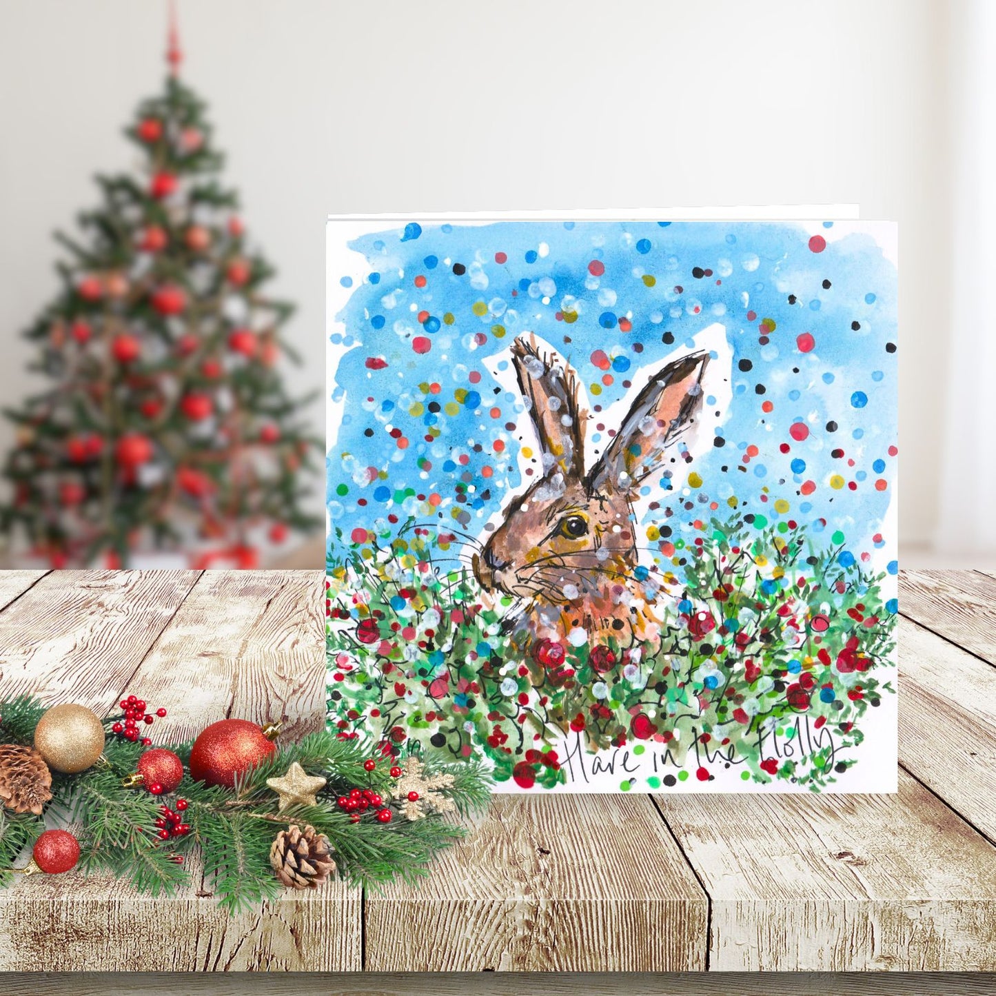 Tabitha Corbett 'Hare In The Holly' Festive Artistic Christmas Greeting Card