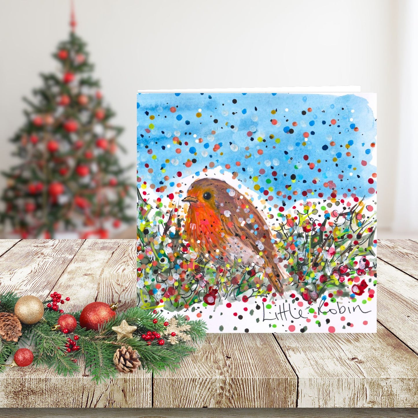 Tabitha Corbett 'Little Robin' In Holly Artistic Christmas Greeting Card