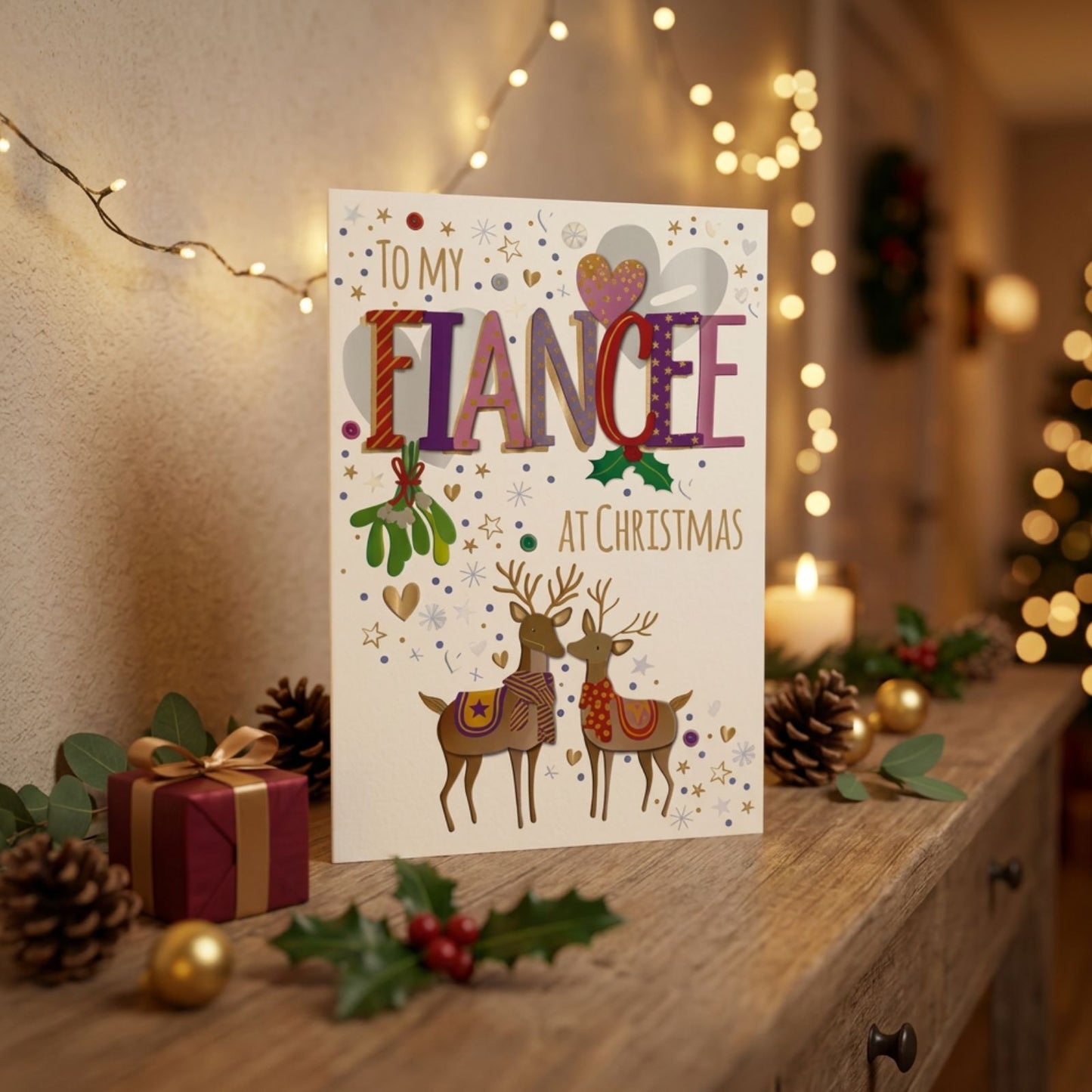 My Fiancee At Christmas Embellished Christmas Greeting Card