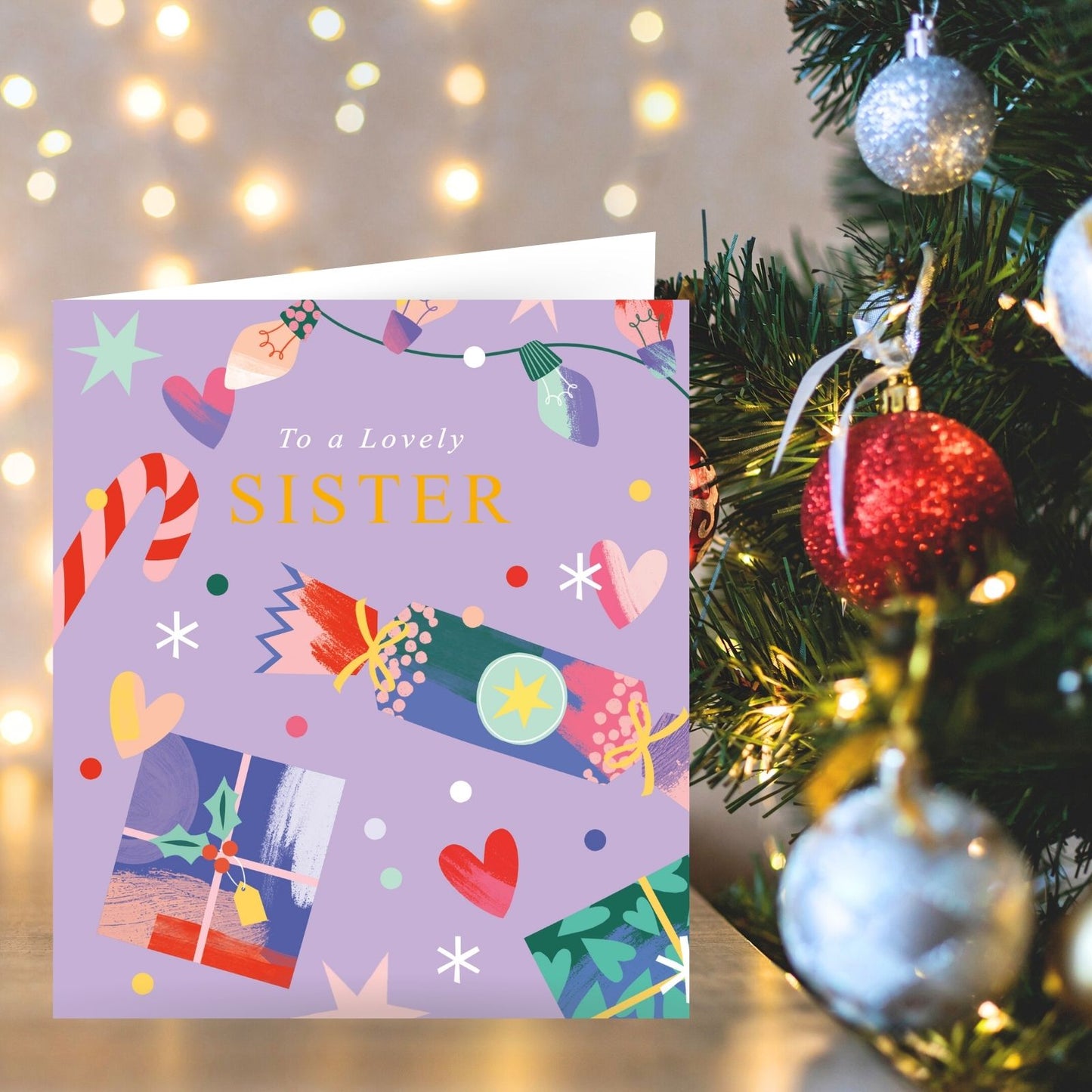 Lovely Sister Christmas Card Foiled Festive Cracker & Gifts Xmas Greetings
