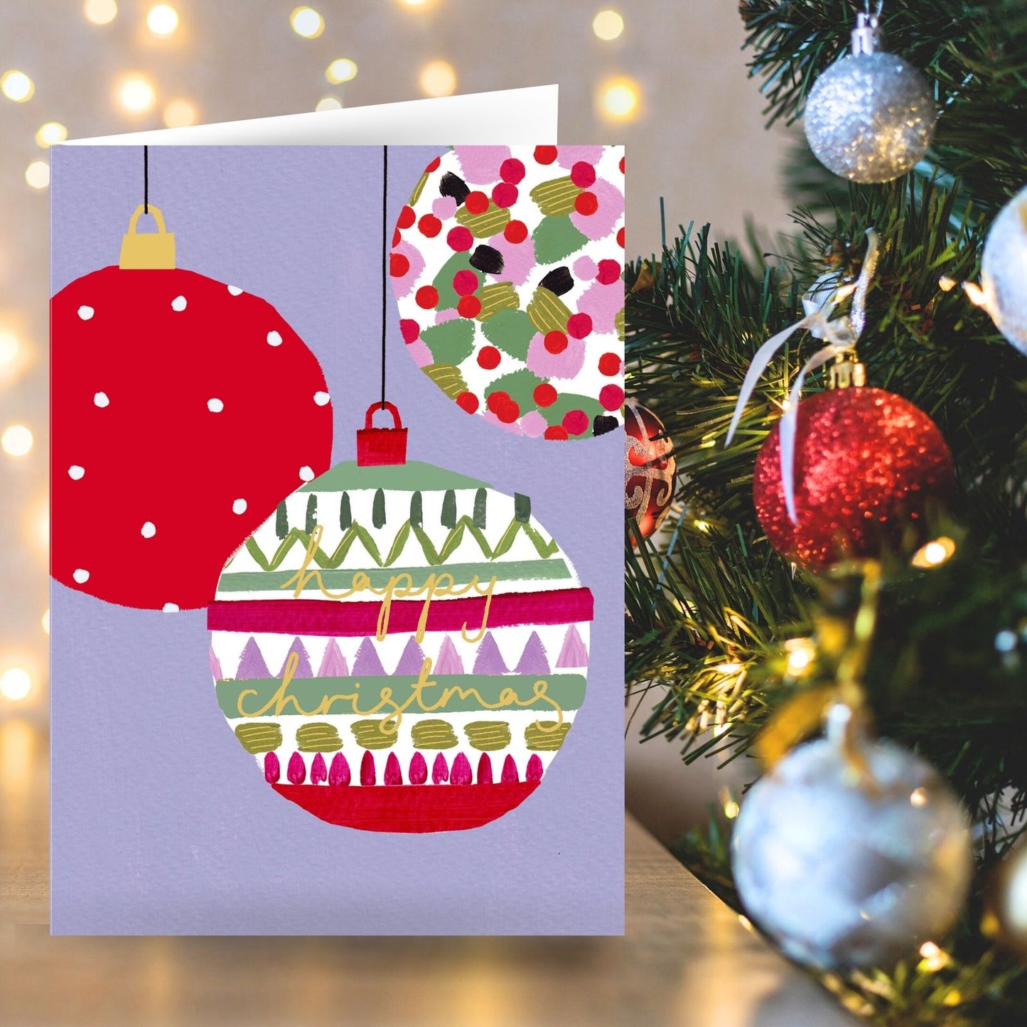 Artistic Christmas Card Foiled Baubles Kindred Art Range Xmas Greetings
