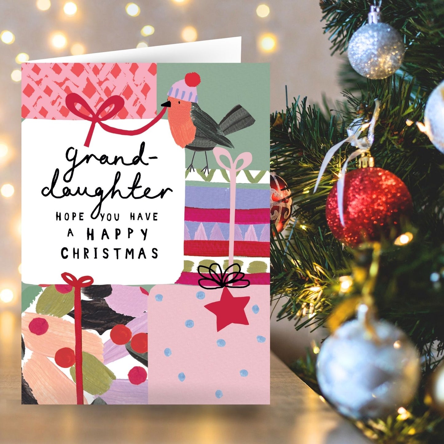 Granddaughter Christmas Card Artistic Red Robin Kindred Art Range Xmas Greetings