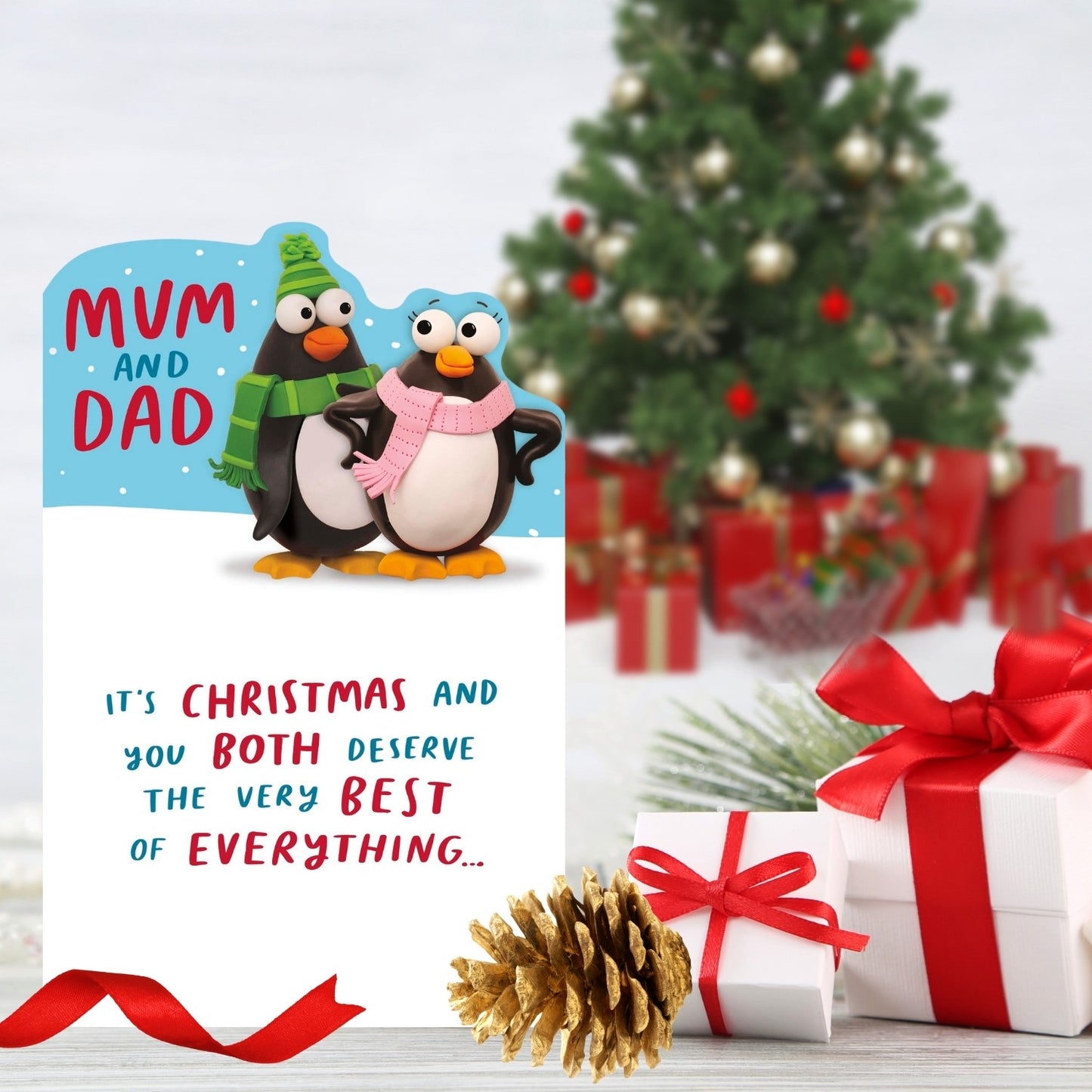 Crackers Mum and Dad Funny Penguin Christmas Greeting Card