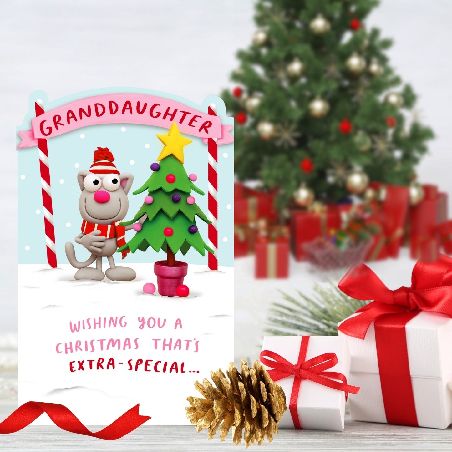 Crackers Extra-Special Granddaughter Funny Cat Christmas Greeting Card