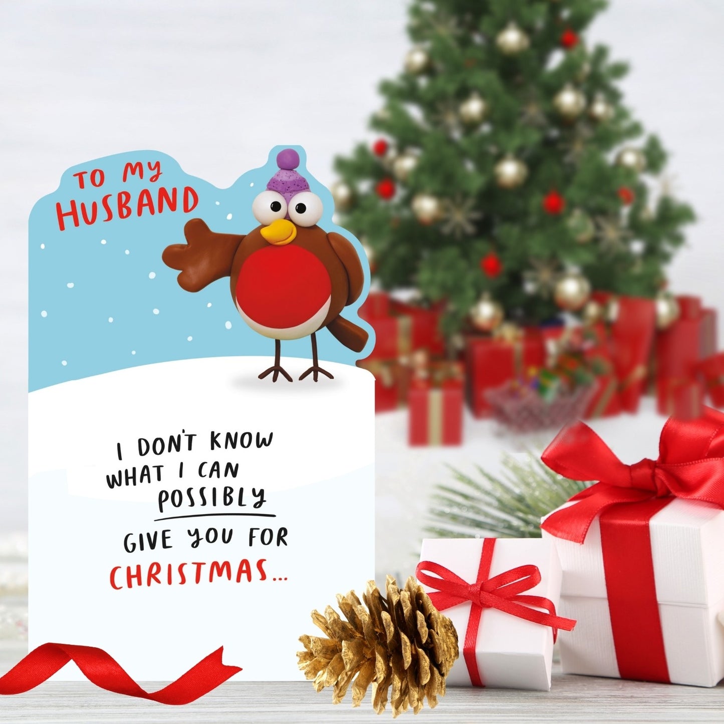 Crackers Pop Out To My Husband Funny Adorable Robin Christmas Greeting Card