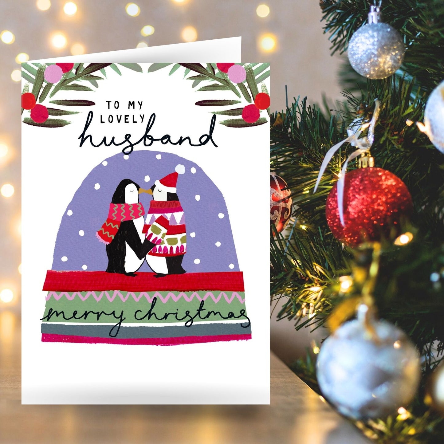Husband Christmas Card Artistic Penguins Kissing Kindred Art Range Xmas Greetings