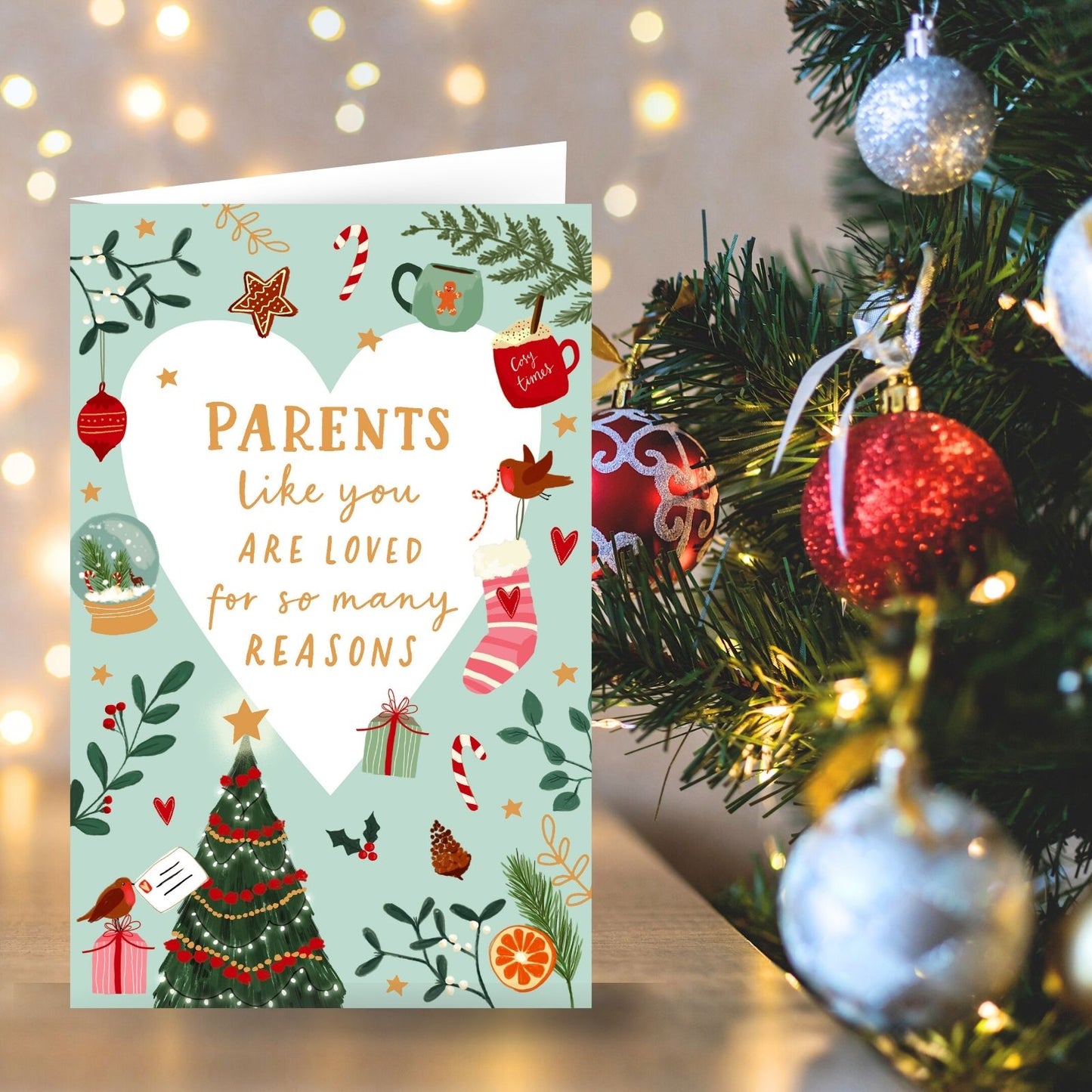 Christmas Card For Parents Festive You Are Loved Celebration Xmas Greetings