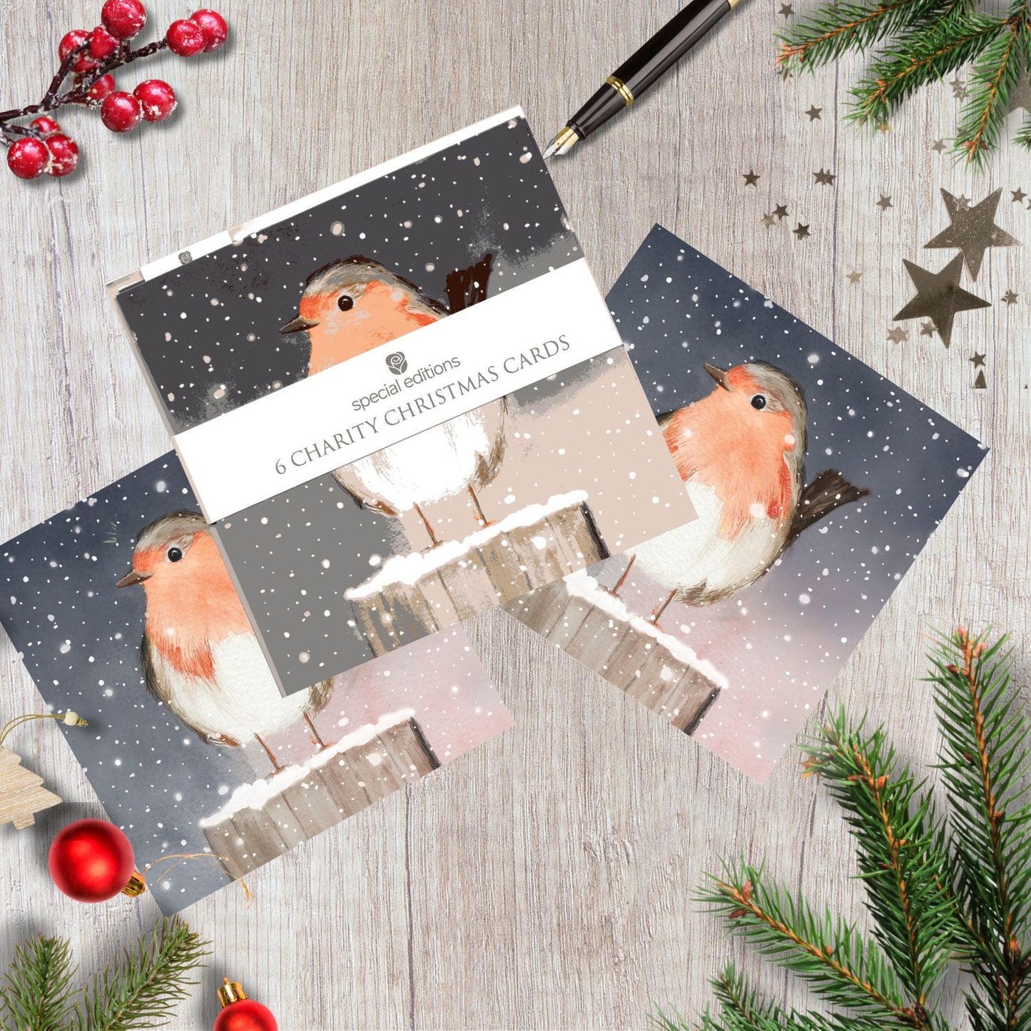 Pack Of 6 Festive Robin Charity Christmas Cards Multiple Charities
