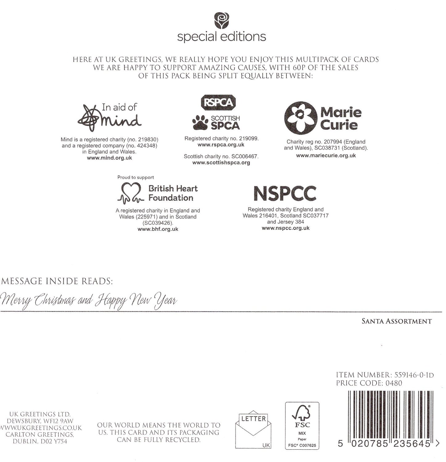 Box Of 20 Assorted Father Christmas Charity Christmas Cards In 4 Designs