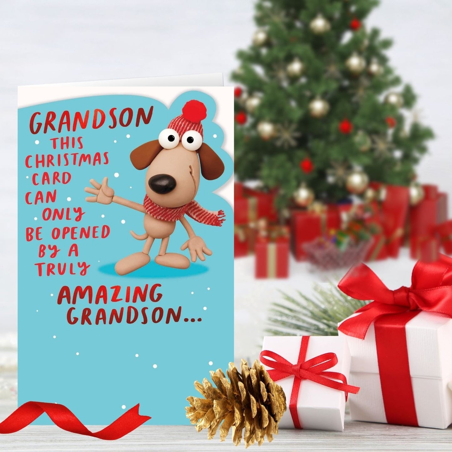 Crackers Cute Dog Truly Amazing Grandson Funny Christmas Greeting Card