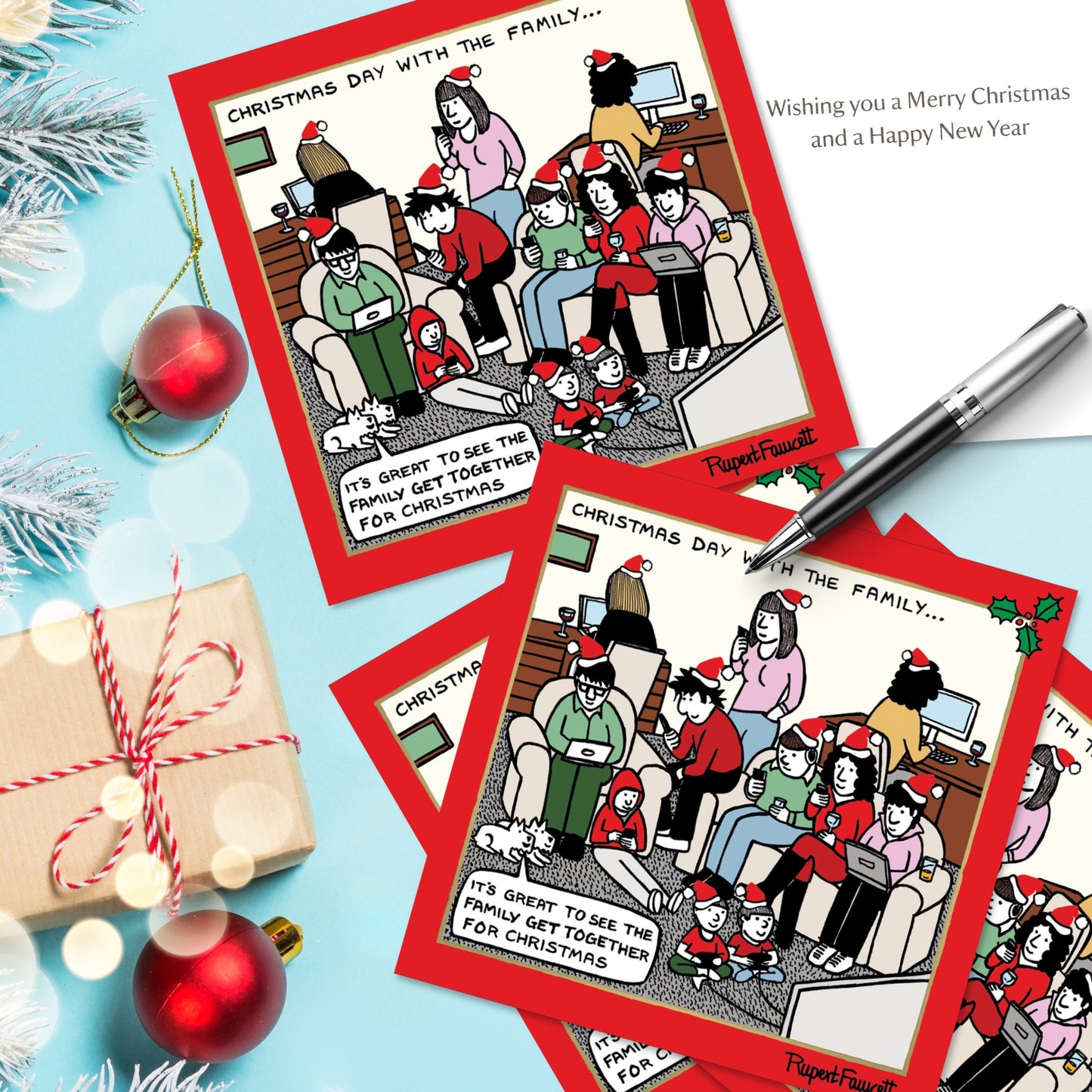 Box of 6 Family At Christmas Luxury Foiled Christmas Cards
