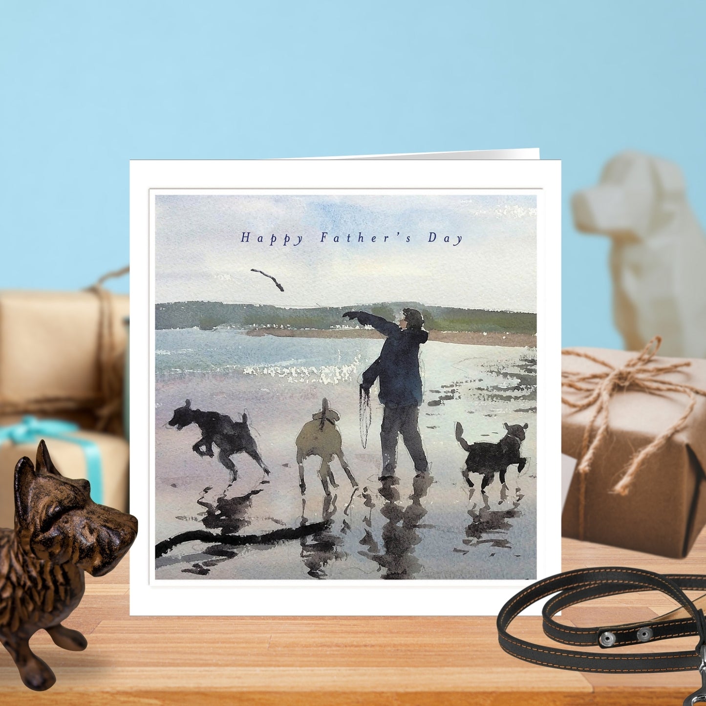 Walking The Dog's Watercolour Happy Father's Day Greeting Card