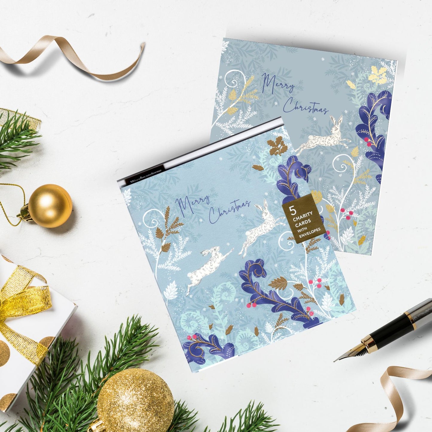 Pack Of 5 National Trust Merry Christmas Magical Hares Charity Christmas Cards