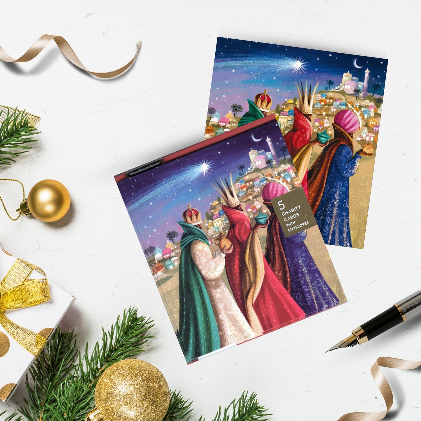 Pack Of 5 Three Wise Men Gifts For Kings! Charity Christmas Cards