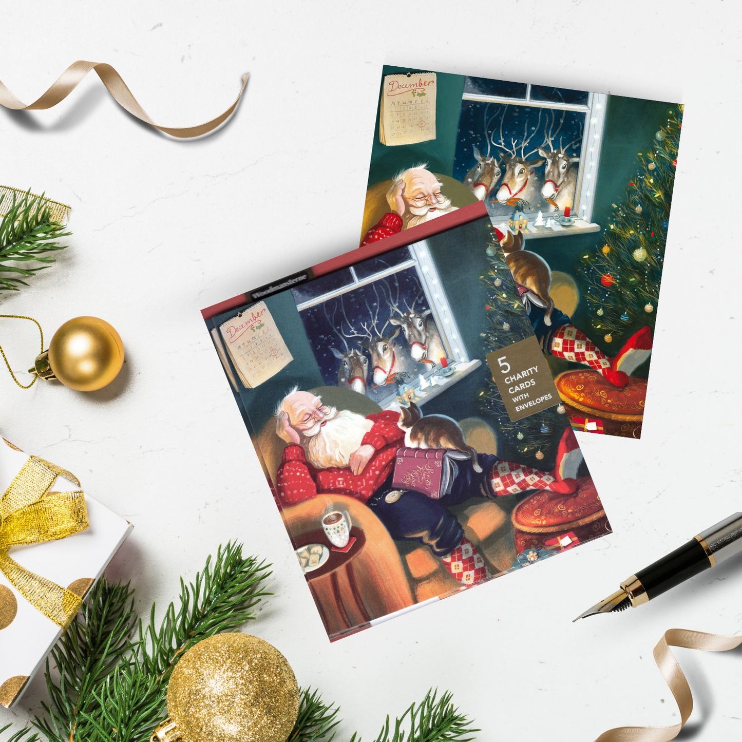 Pack Of 5 December Delights Santa's Snooze Squad! Charity Christmas Cards