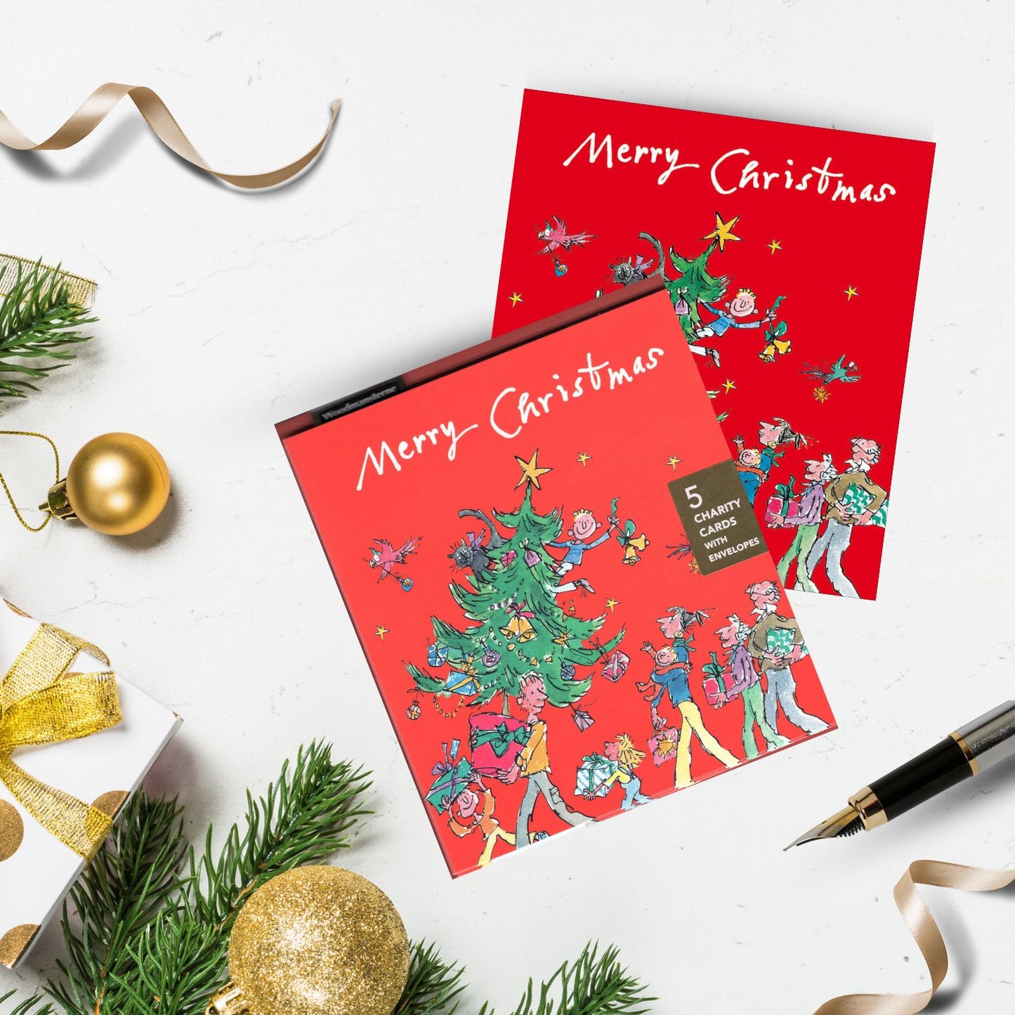 Pack Of 5 Quentin Blake Merry Christmas Cartoon Christmas Chaos! Charity Christmas Cards