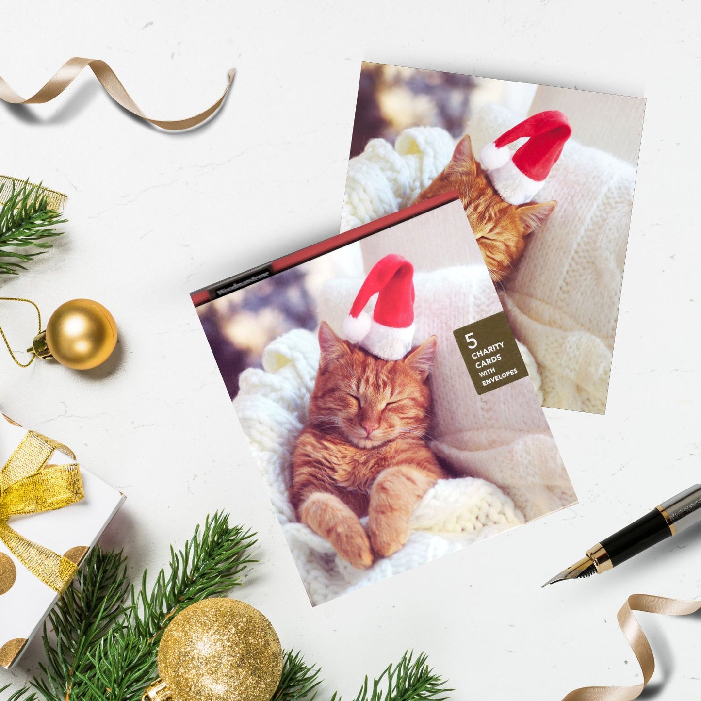 Pack Of 5 Cosy Christmas Purrfect Santa Cat Charity Christmas Cards