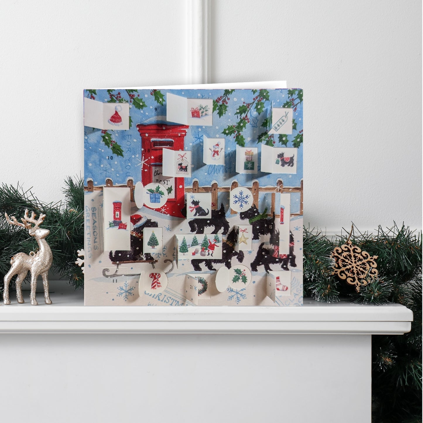 Advent Calendar Card Christmas Post Snowy Scotties Galore! Christmas Advent Card