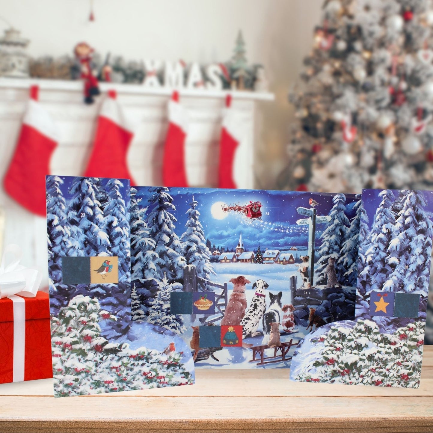 Traditional Freestanding Advent Calendar Dogs Waiting Christmas Countdown Gift