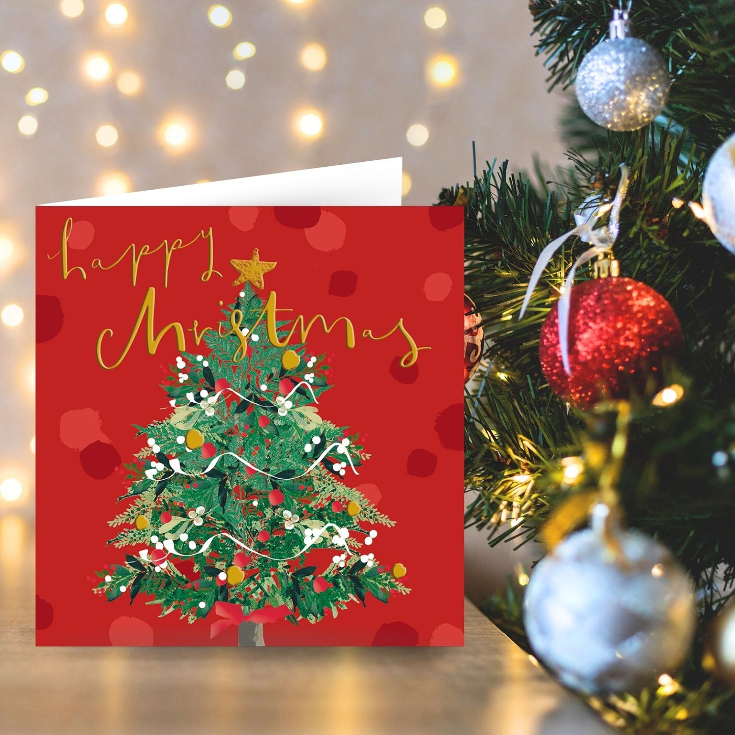 Artistic Christmas Card Gold Foiled Tree Happy Christmas Xmas Greetings