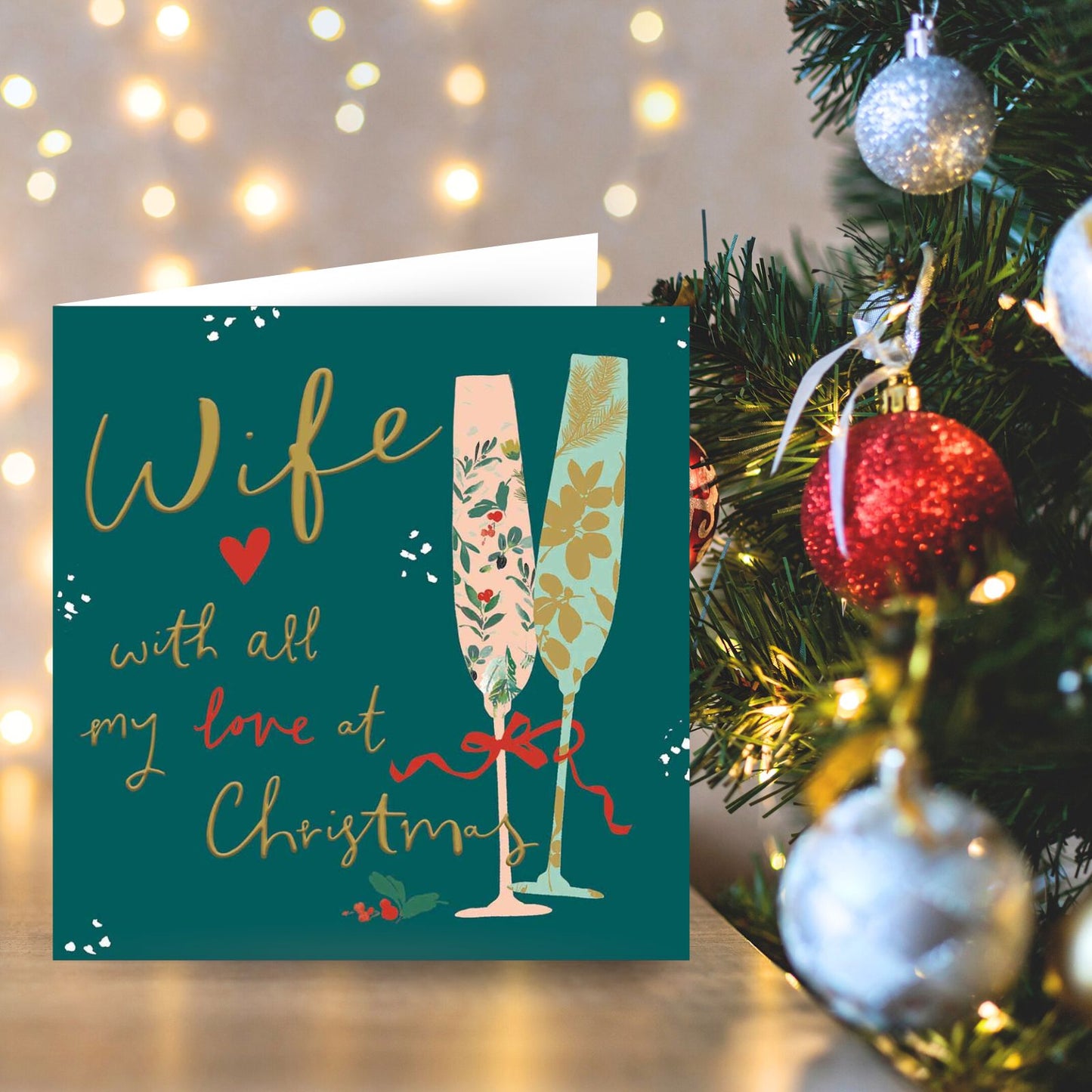 Wife Christmas Card Gold Foiled Champagne Toast With All My Love Xmas Greetings