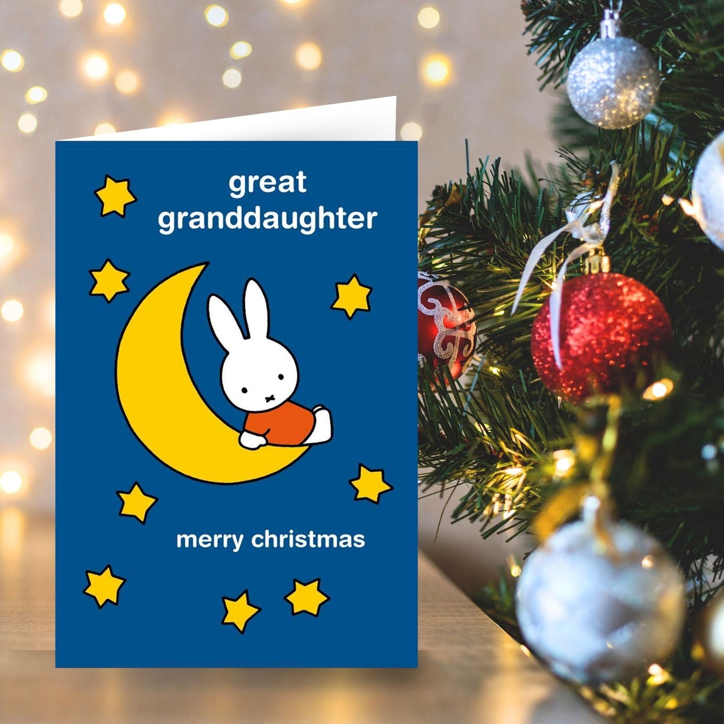 Miffy Great Granddaughter Christmas Card Cute Bunny Moon & Back Xmas Greetings