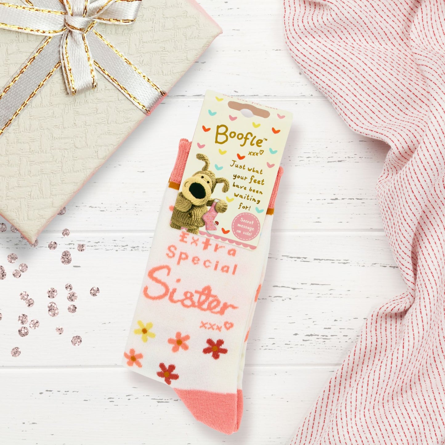 Boofle Extra Special Sister Socks Foral UK Size 4-7 Cosy Woven Socks Gift Idea