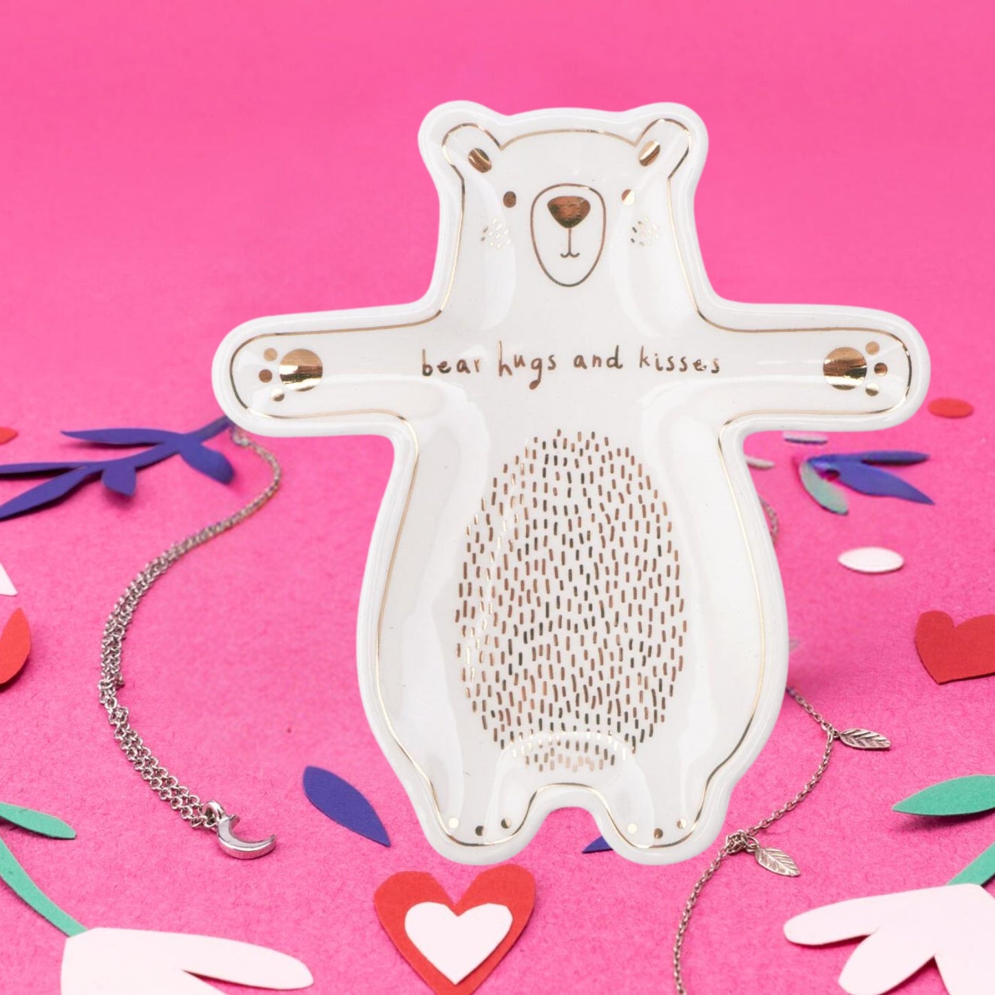 Send With Love Bear Hugs & Kisses Ceramic Ring Dish Trinket Tray Ornament Gift