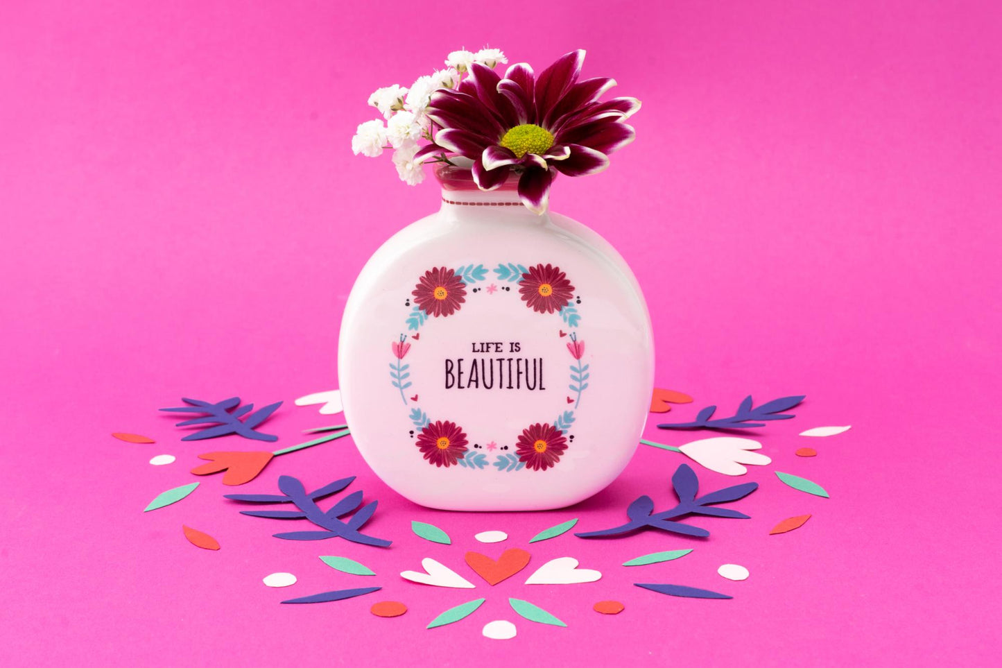 Live Happy Life Is Beautiful Mini Ceramic Bud Vase Gift Idea