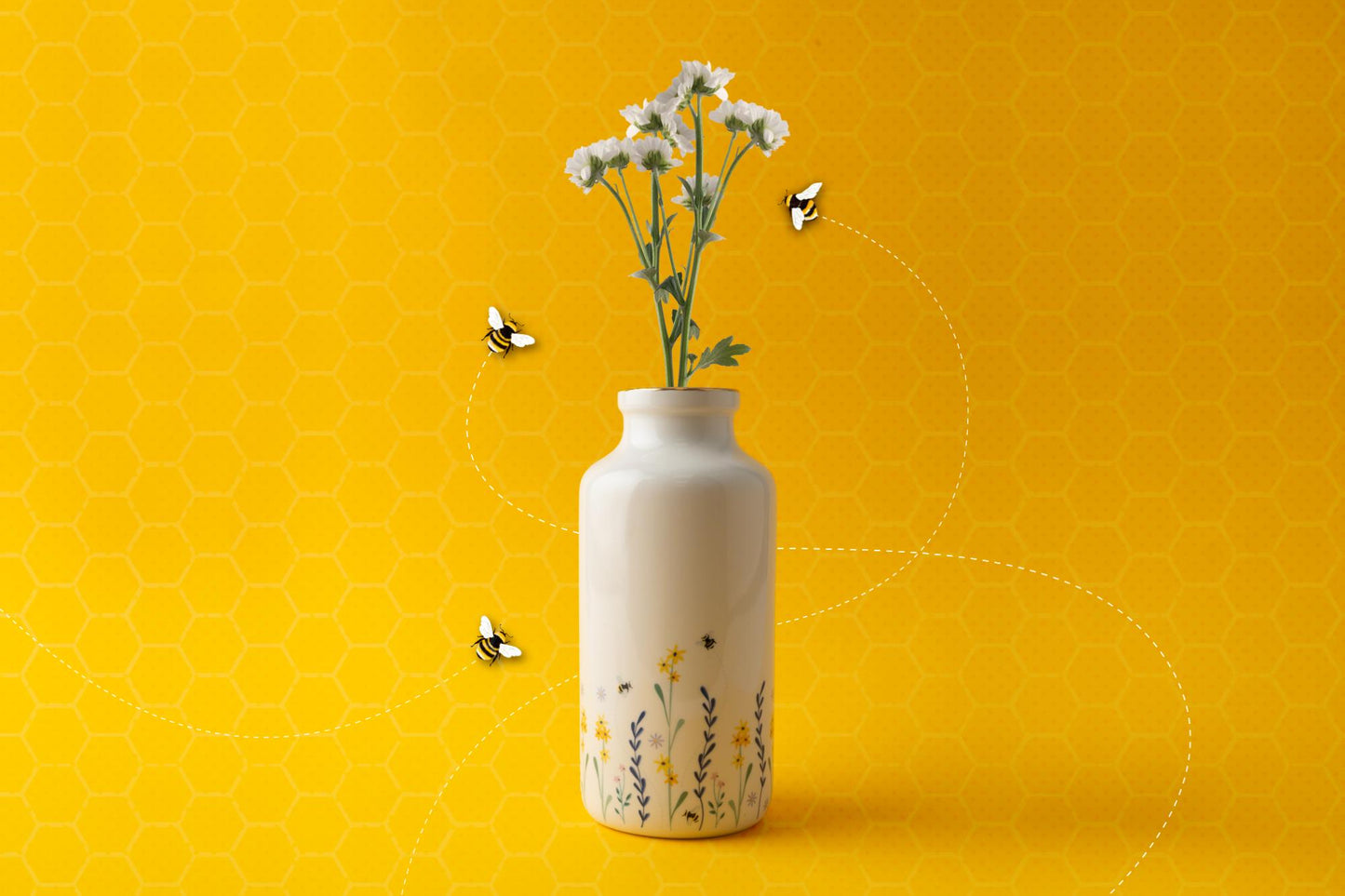 The Beekeeper 6" Tall Floral Bee Themed Ceramic Bottle Vase Gift Idea