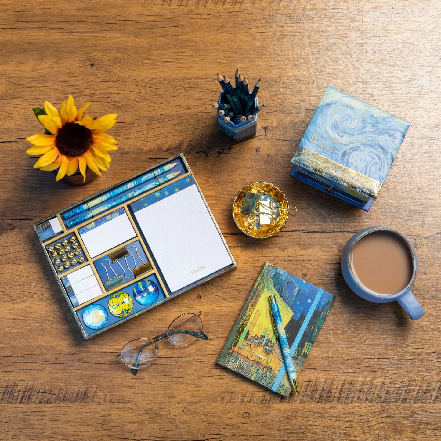 Gifted Stationery Gift Set Van Gogh Starry Night Pencils Pads & Desk Accessories