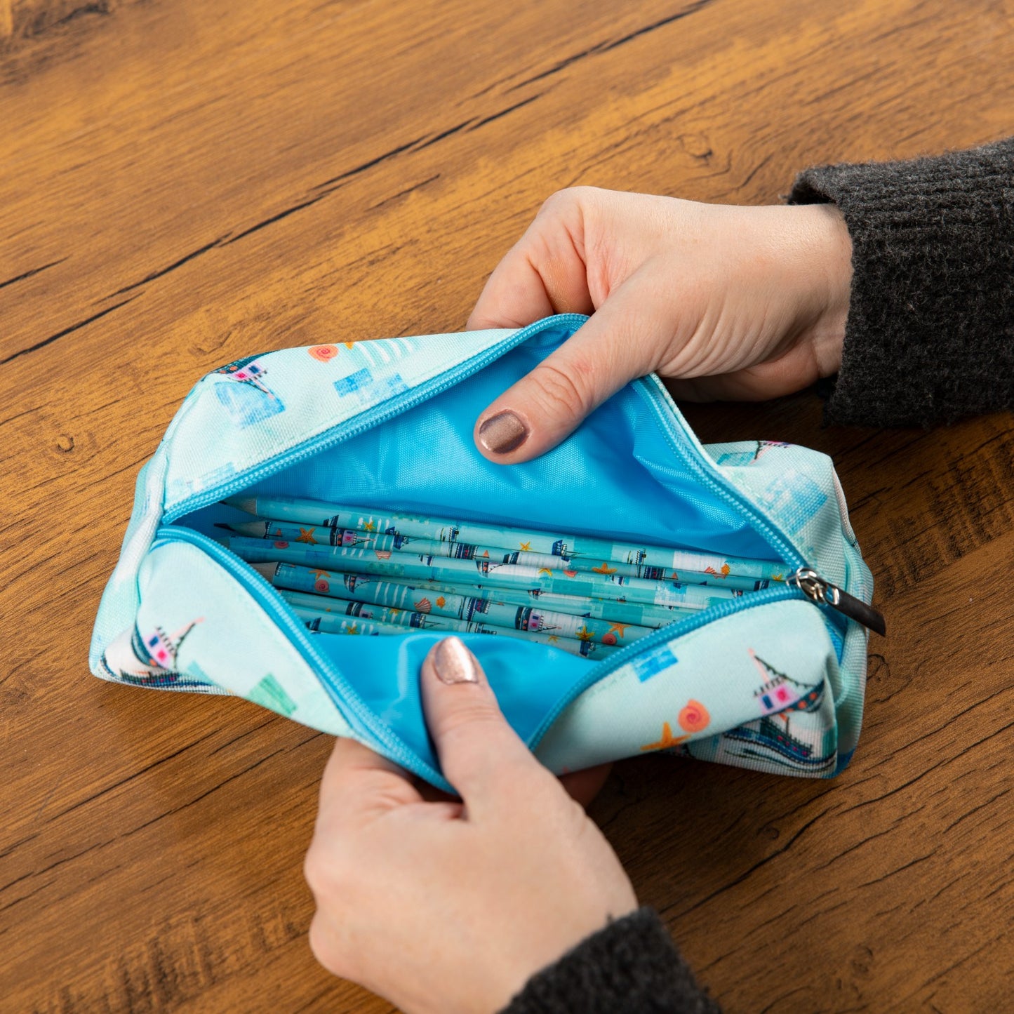 Gifted Stationery Pencil Case Sea Breeze Design Zipped Fabric Pouch