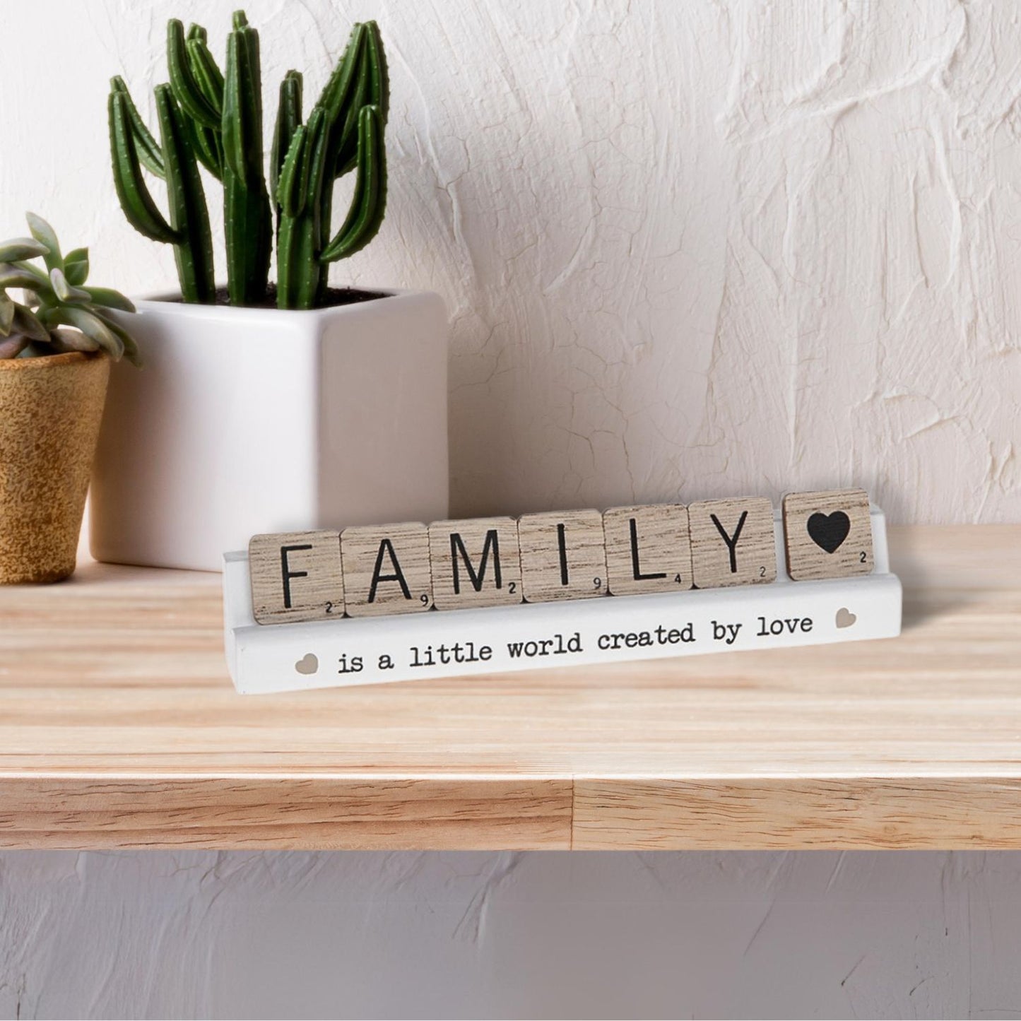 Scrabble Sentiments Family A World Of Love Wooden Scrabble Table Plaque