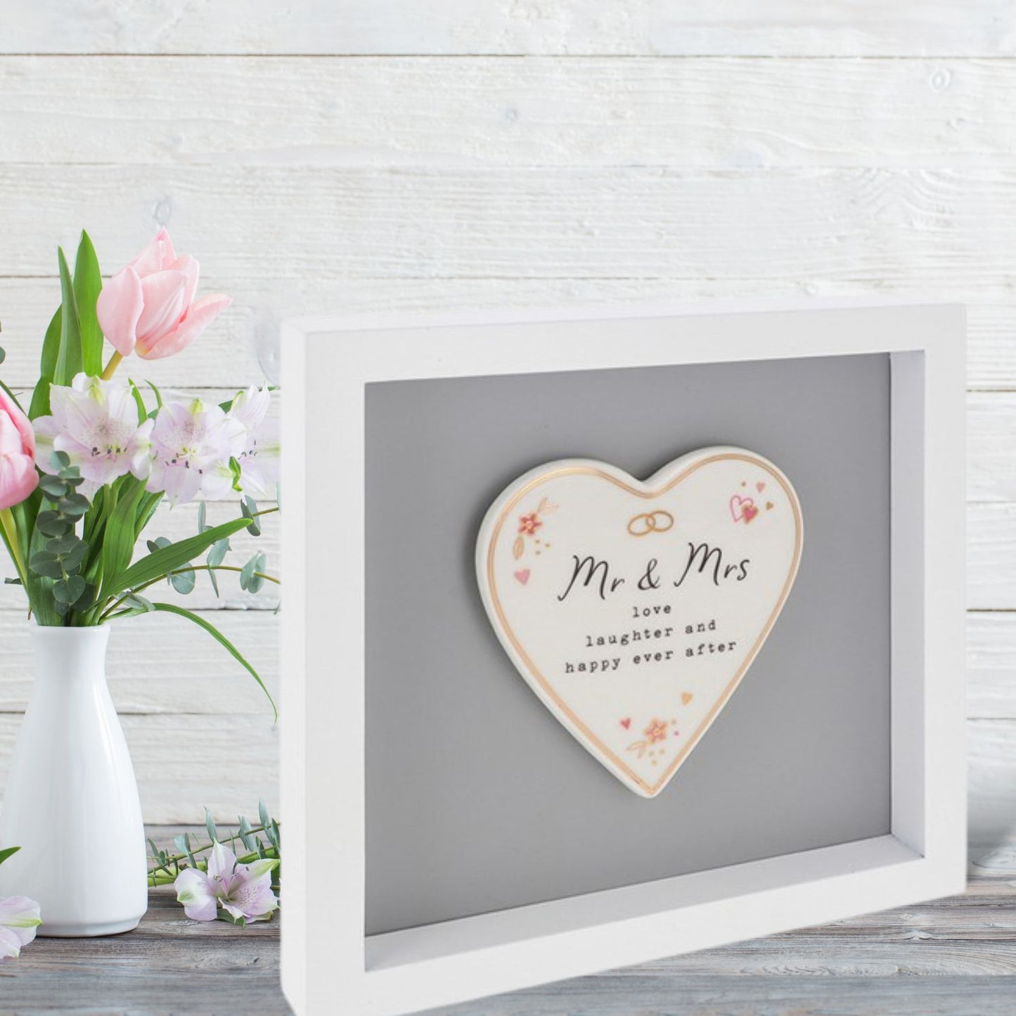 Heartfelt Art Mr & Mrs Love Laughter Happy Ever After Wedding Wall Plaque Gift