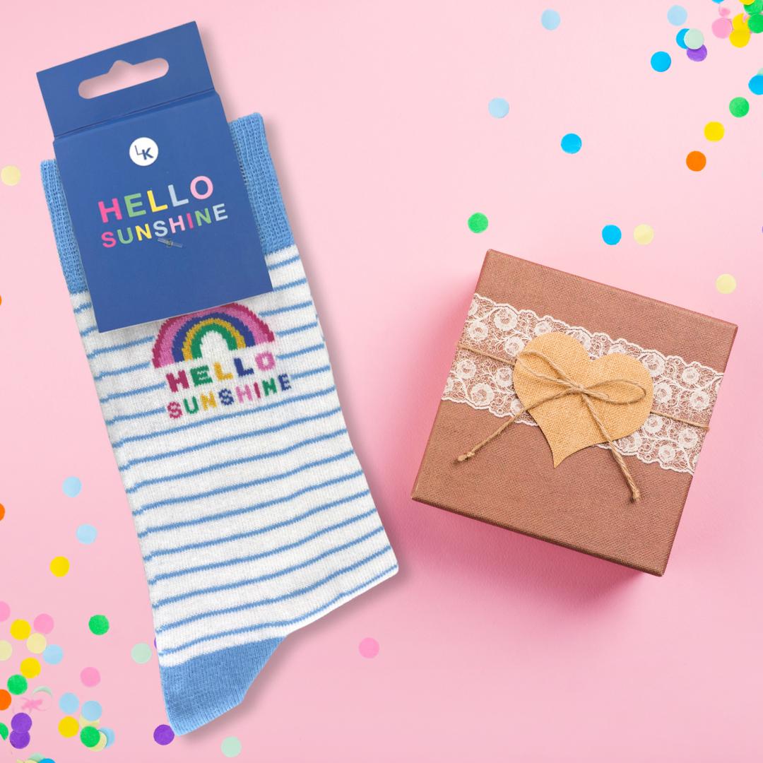 Snazzy Socks Hello Sunshine Rainbow Ladies Socks Size 4-7 Novelty Sock Gift