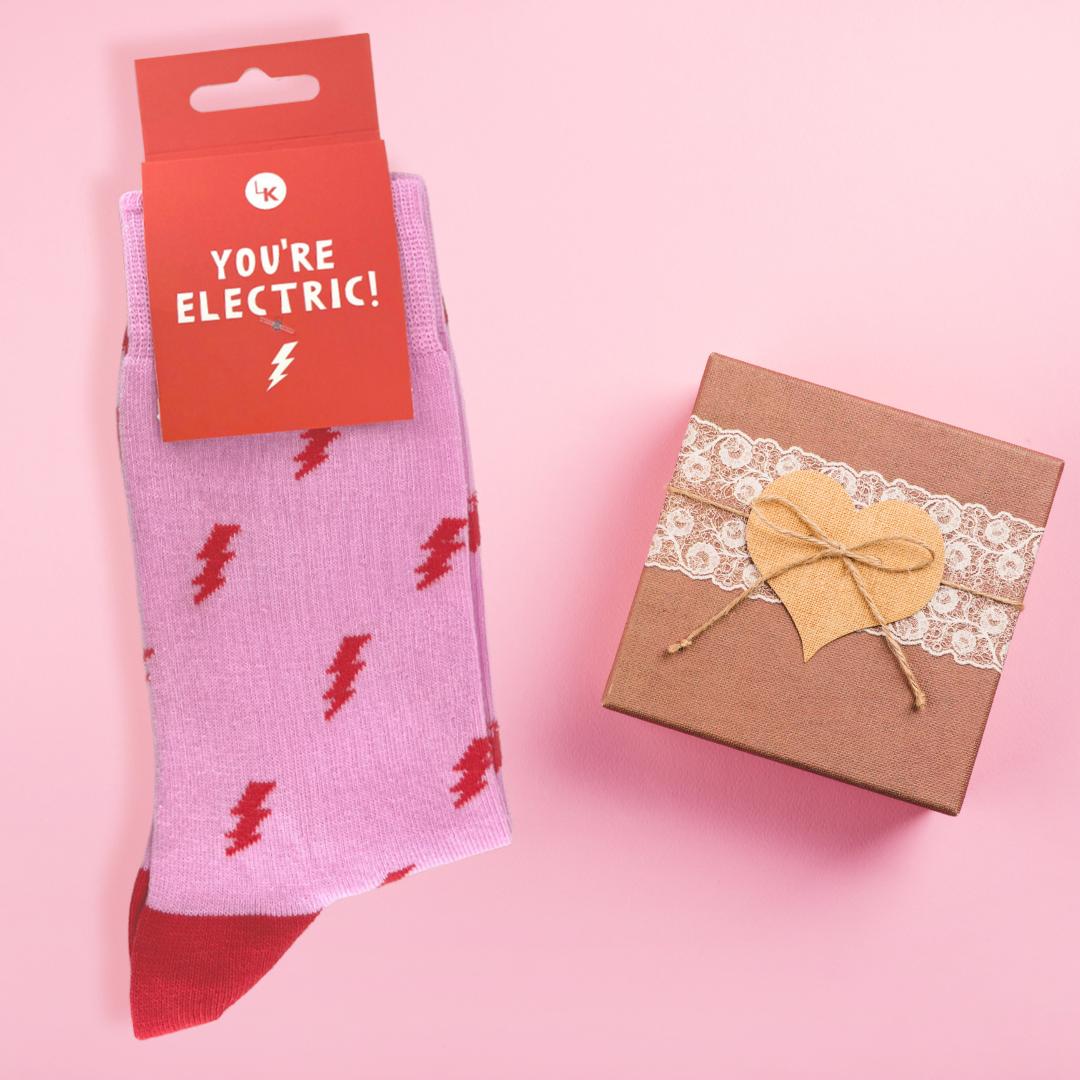Snazzy Socks You're Electric! Red & Pink Ladies Socks Size 4-7 Novelty Sock Gift