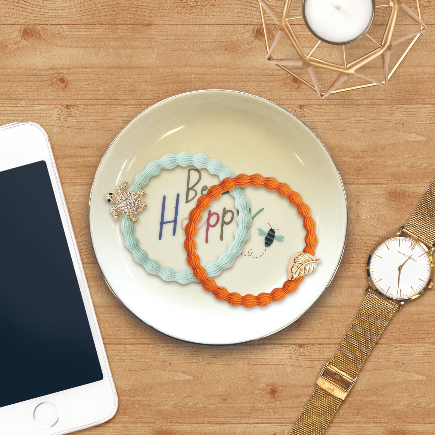 Round Bee Happy Ceramic Trinket Tray Dish Decorative Gift For Her