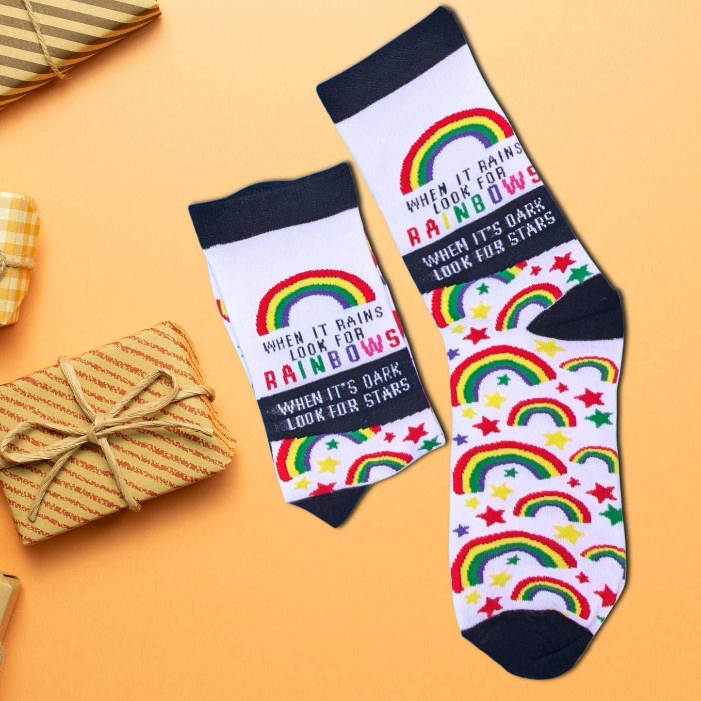 When It Rains Look For Rainbows Socks For Her UK 4-7 Bamboo Socks Gift Idea