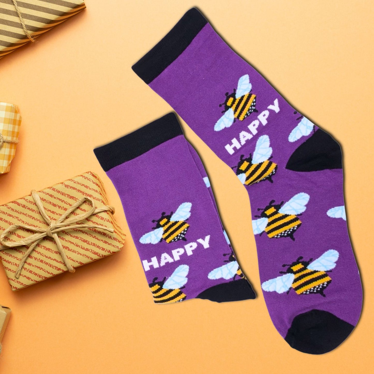 Bee Happy Socks For Her UK 4-7 Bamboo Socks Novelty Gift Idea