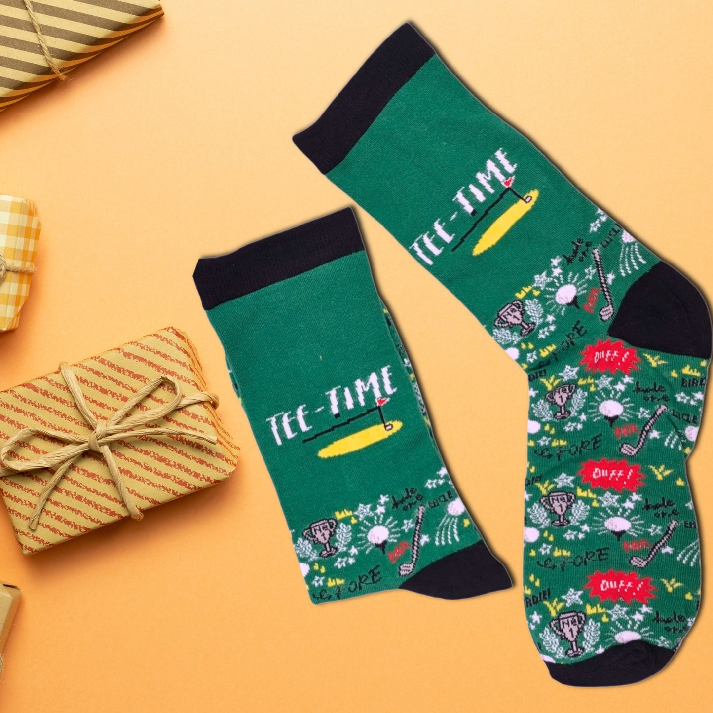 Tee-Time Golfing Socks For Him UK 8-11 Bamboo Socks Novelty Gift Idea