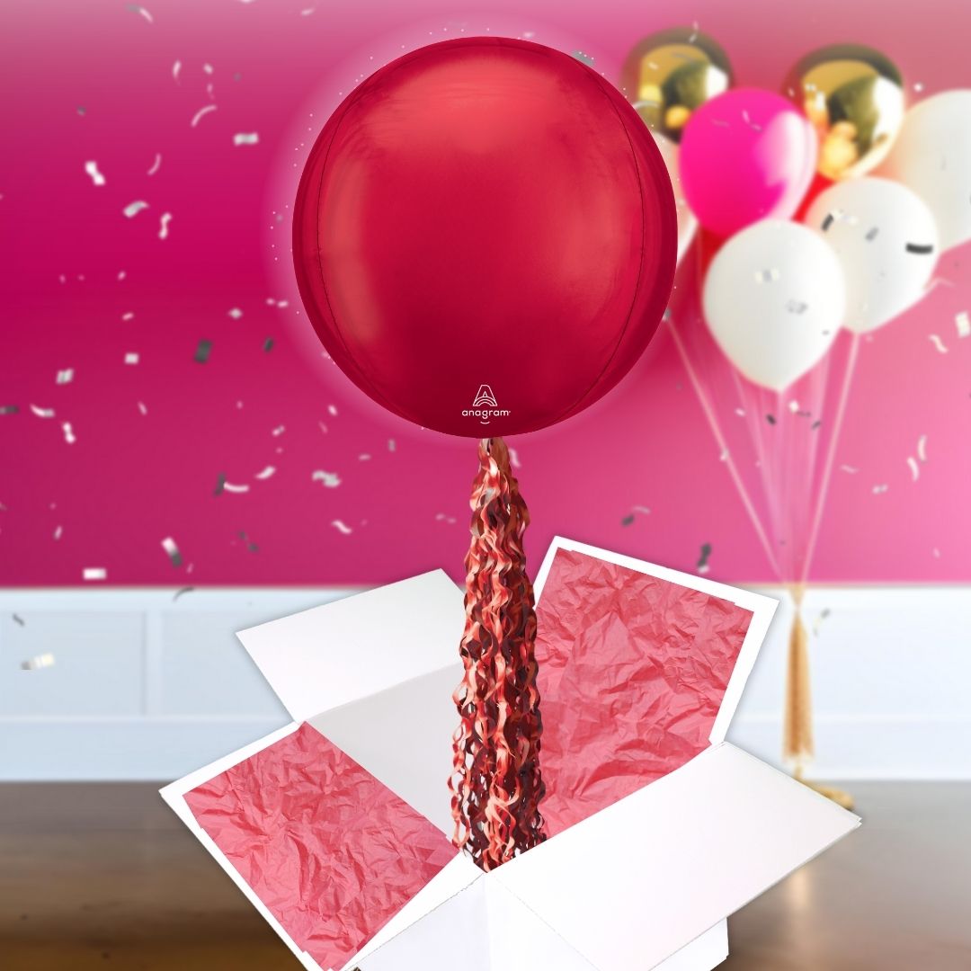 Floating Classic Red Balloon In A Box With Tail Surprise Gift - Personalise It!