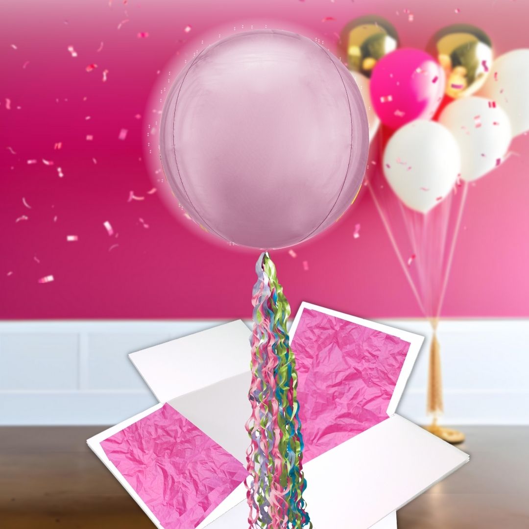 Floating Pastel Pink Balloon In A Box With Tail Surprise Gift - Personalise It!