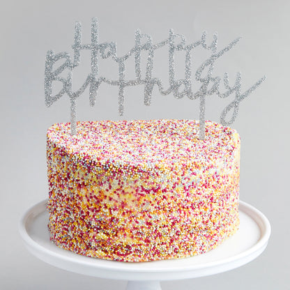 Hootyballoo Silver Happy Birthday Cake Topper Cake Decoration Birthday Partyware