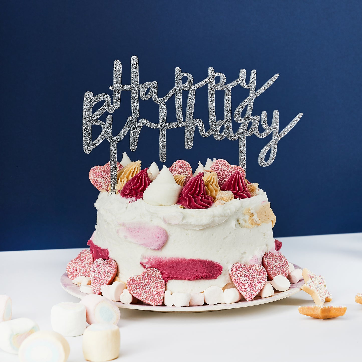 Hootyballoo Silver Happy Birthday Cake Topper Cake Decoration Birthday Partyware